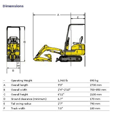 width of a mini digger|smallest mini digger dimensions.